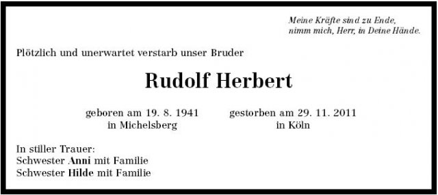 Herbert Rudolf 1941-2011 Todesanzeige